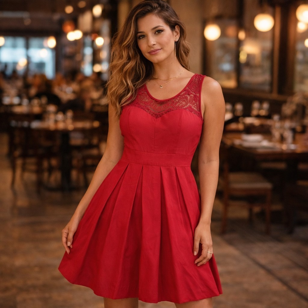 Guess Red Fit & Flare Dress Women's 10 Lace Bodice Pleated Cocktail Formal Glam